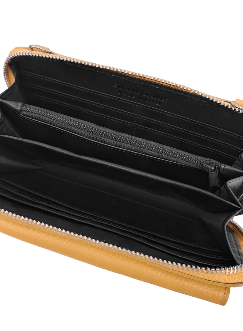 Sac portefeuille à bandoulière en cuir grainé CITY Jaune Moutarde