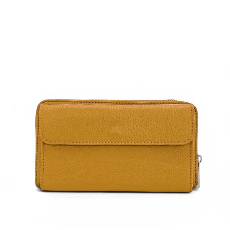 Sac portefeuille à bandoulière en cuir grainé CITY Jaune Moutarde