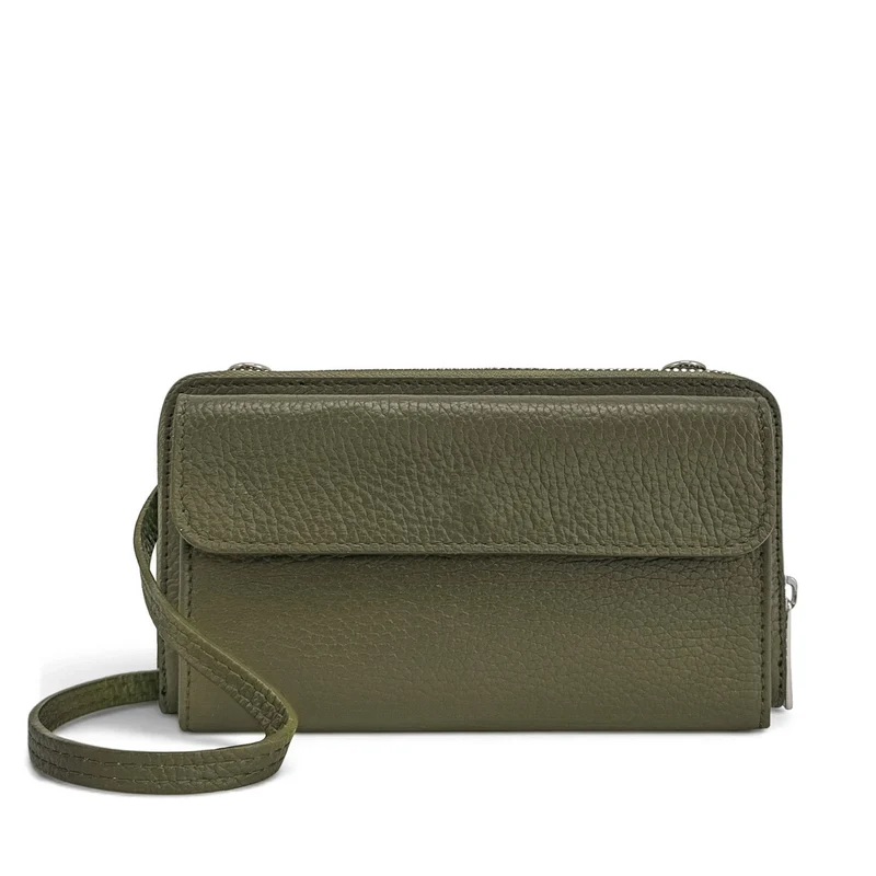 Sac portefeuille à bandoulière en cuir grainé CITY Vert kaki