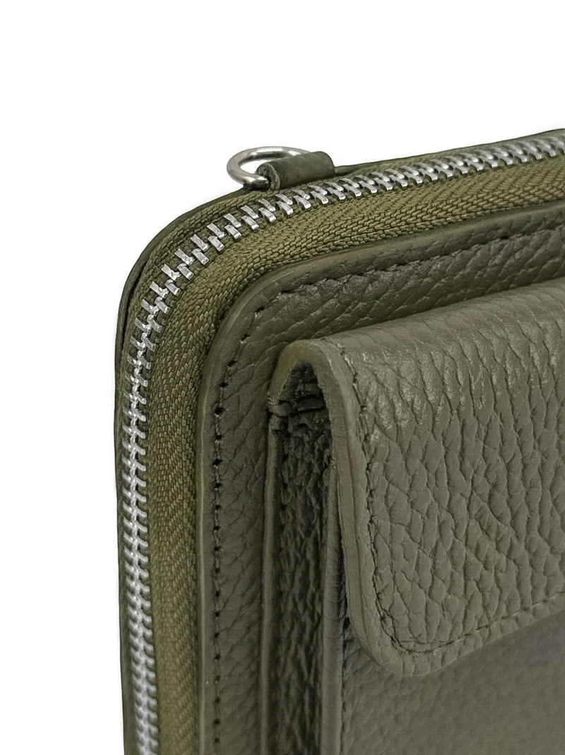 Sac portefeuille à bandoulière en cuir grainé CITY Vert kaki