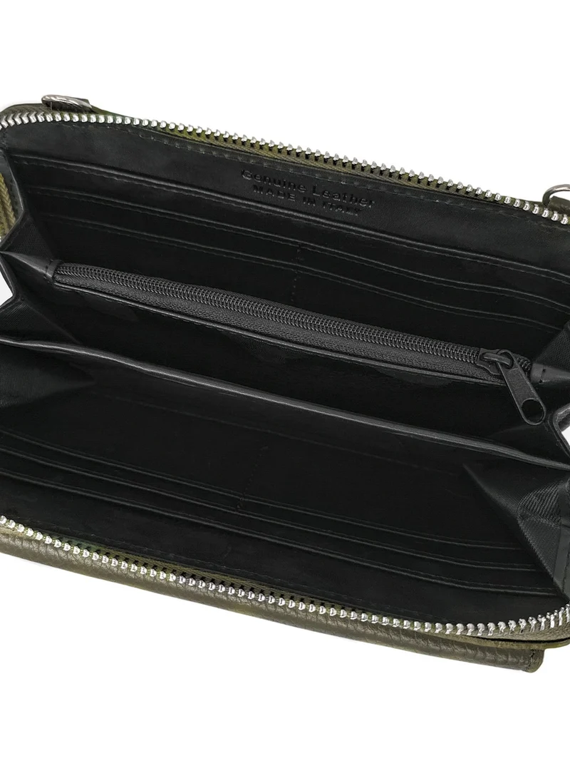 Sac portefeuille à bandoulière en cuir grainé CITY Vert kaki