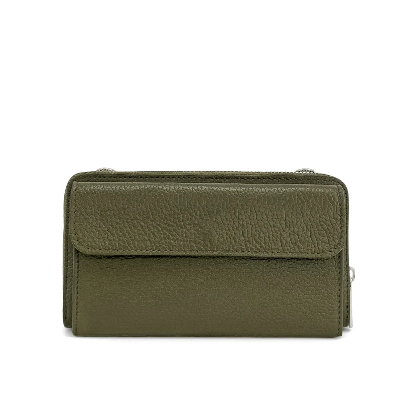 Sac portefeuille à bandoulière en cuir grainé CITY Vert kaki
