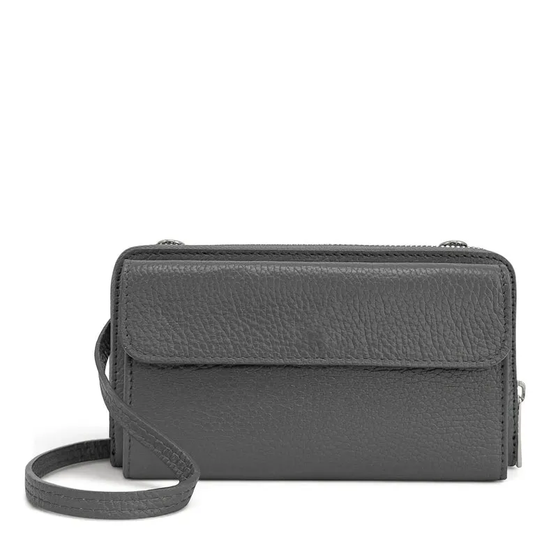 Sac portefeuille à bandoulière en cuir grainé CITY Gris taupe foncé