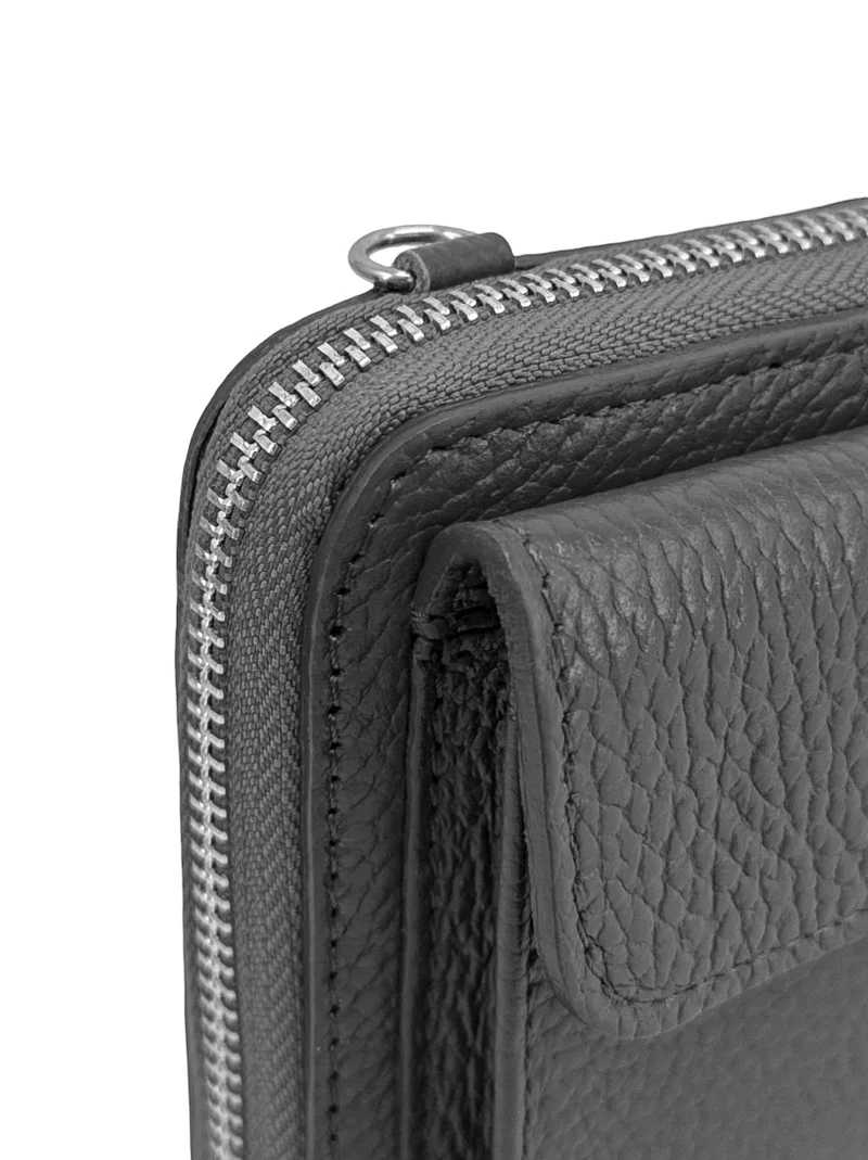 Sac portefeuille à bandoulière en cuir grainé CITY Gris taupe foncé
