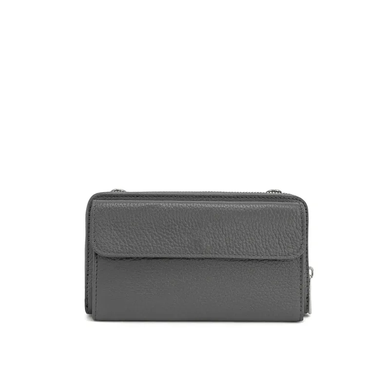 Sac portefeuille à bandoulière en cuir grainé CITY Gris taupe foncé