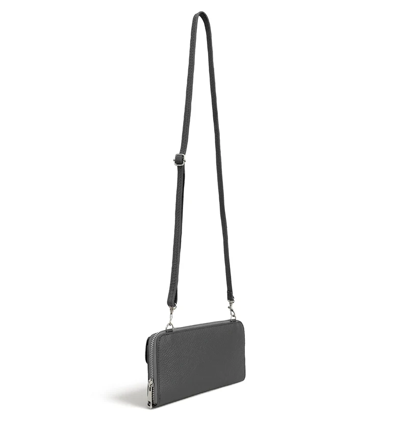 Sac portefeuille à bandoulière en cuir grainé CITY Gris taupe foncé