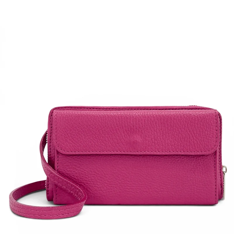Sac portefeuille à bandoulière en cuir grainé CITY Rose fuchsia