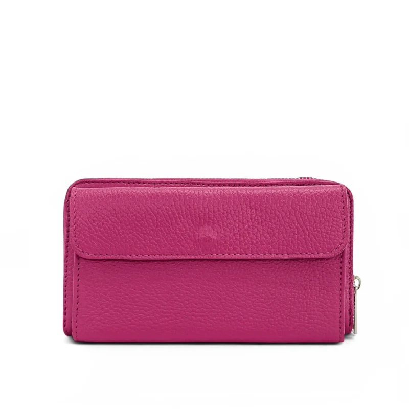 Sac portefeuille à bandoulière en cuir grainé CITY Rose fuchsia