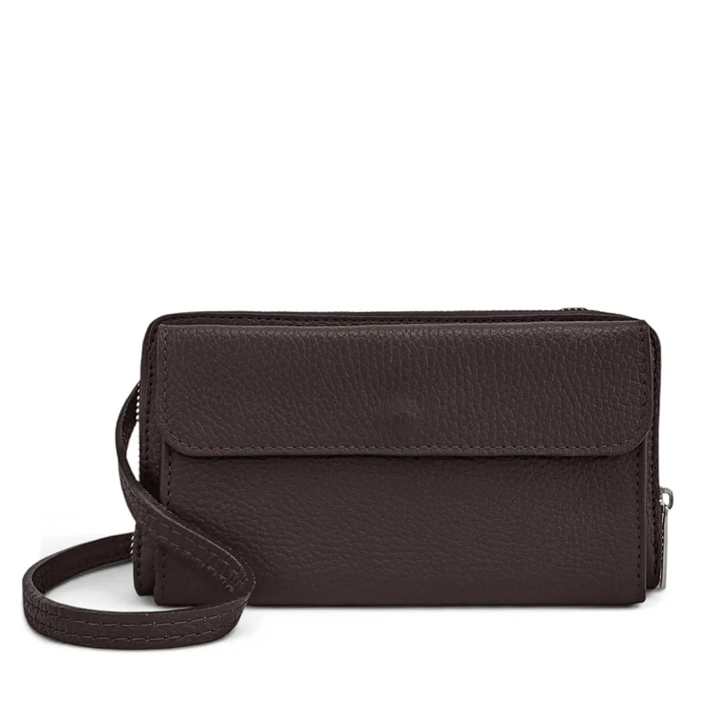 Sac portefeuille à bandoulière en cuir grainé CITY Chocolat