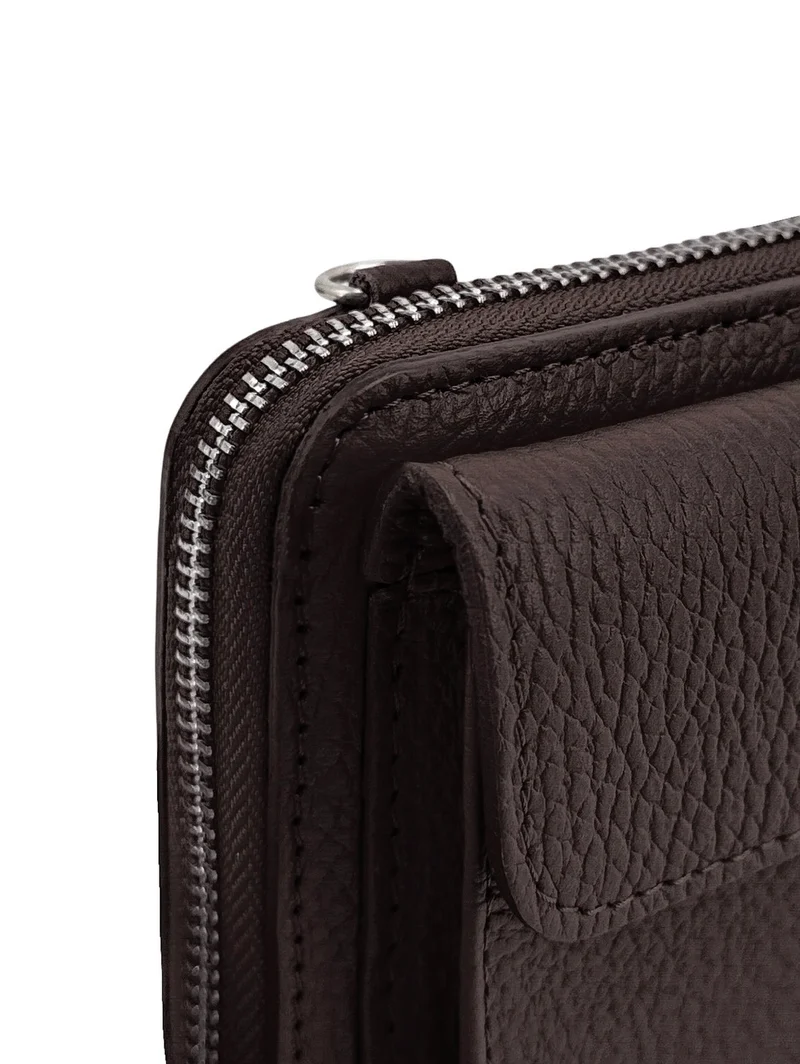 Sac portefeuille à bandoulière en cuir grainé CITY Chocolat