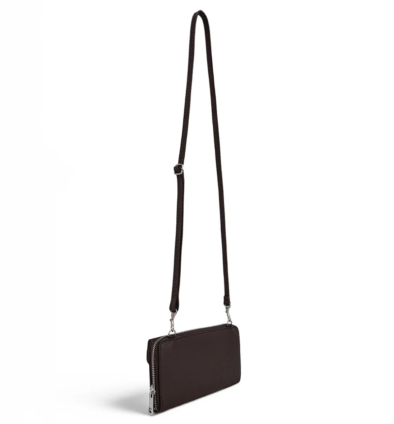 Sac portefeuille à bandoulière en cuir grainé CITY Chocolat