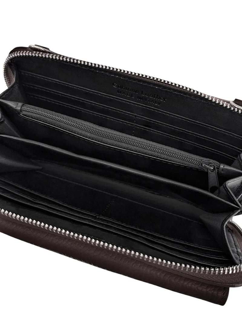Sac portefeuille à bandoulière en cuir grainé CITY Chocolat