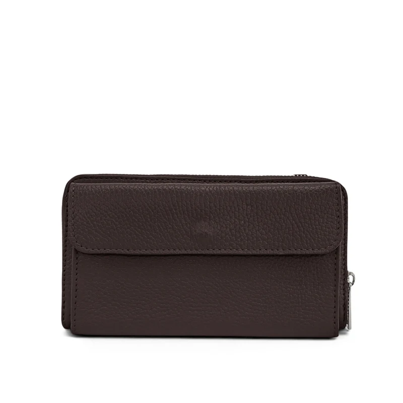 Sac portefeuille à bandoulière en cuir grainé CITY Chocolat