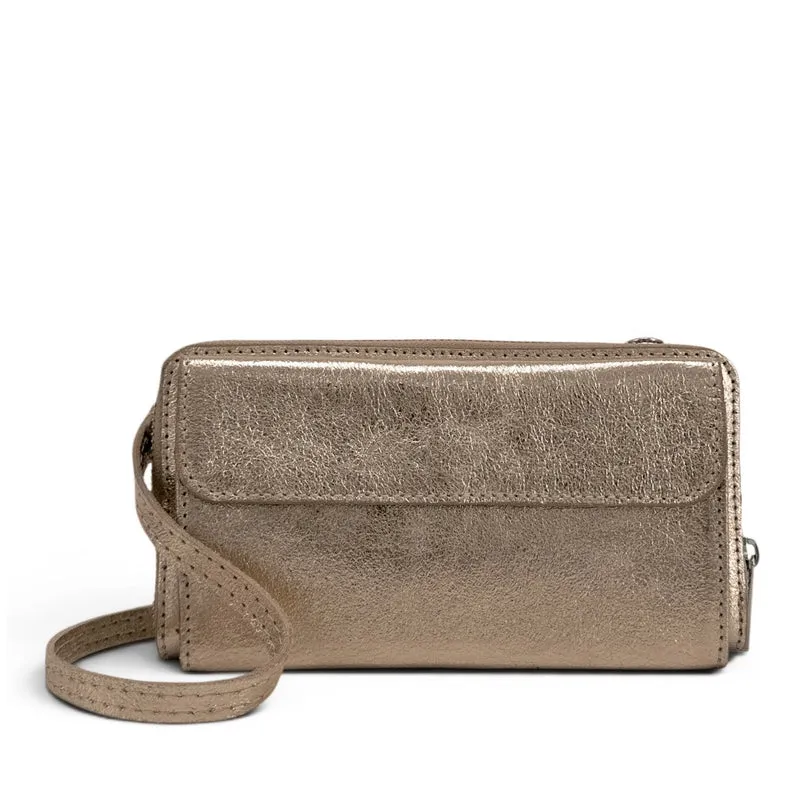 Sac portefeuille à bandoulière en cuir irisé CITY Champagne irisé