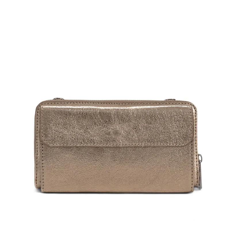 Sac portefeuille à bandoulière en cuir irisé CITY Champagne irisé