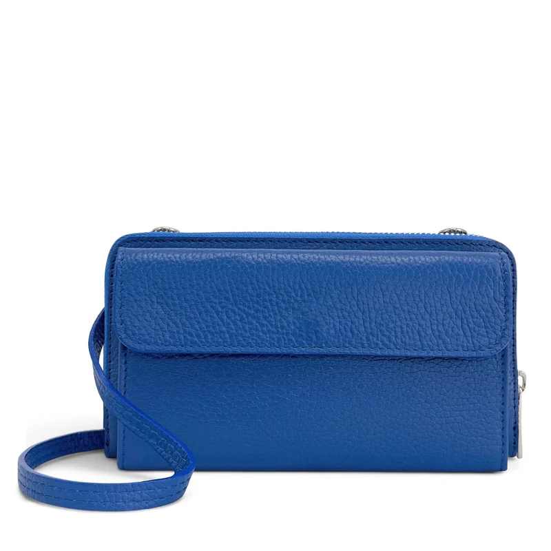 Sac portefeuille à bandoulière en cuir grainé CITY Bleu roi