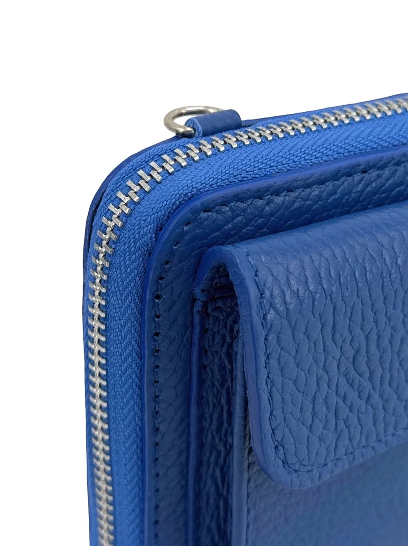 Sac portefeuille à bandoulière en cuir grainé CITY Bleu roi