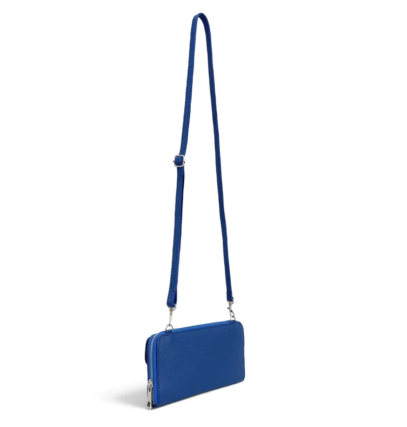 Sac portefeuille à bandoulière en cuir grainé CITY Bleu roi