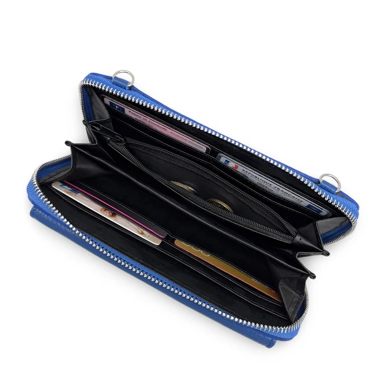 Sac portefeuille à bandoulière en cuir grainé CITY Bleu roi