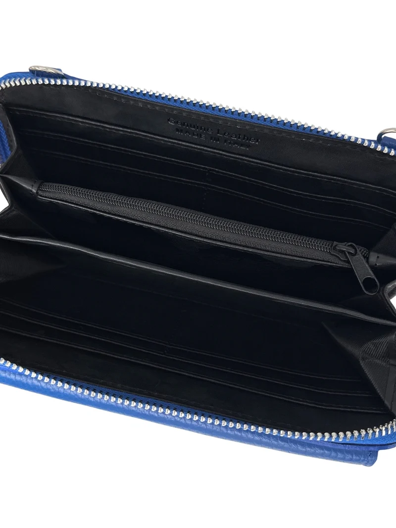 Sac portefeuille à bandoulière en cuir grainé CITY Bleu roi