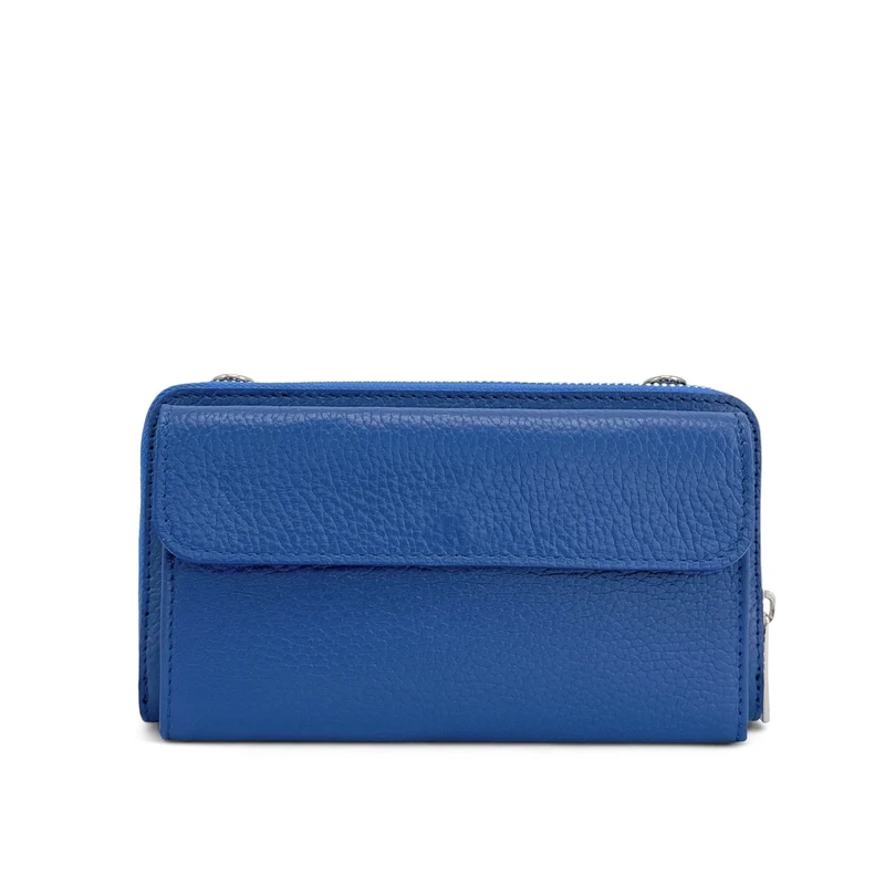 Sac portefeuille à bandoulière en cuir grainé CITY Bleu roi