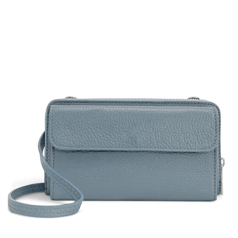 Sac portefeuille à bandoulière en cuir grainé CITY Bleu glacier