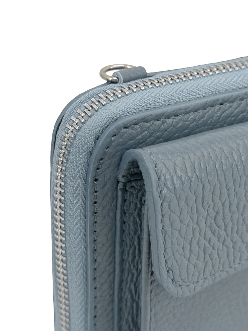 Sac portefeuille à bandoulière en cuir grainé CITY Bleu glacier