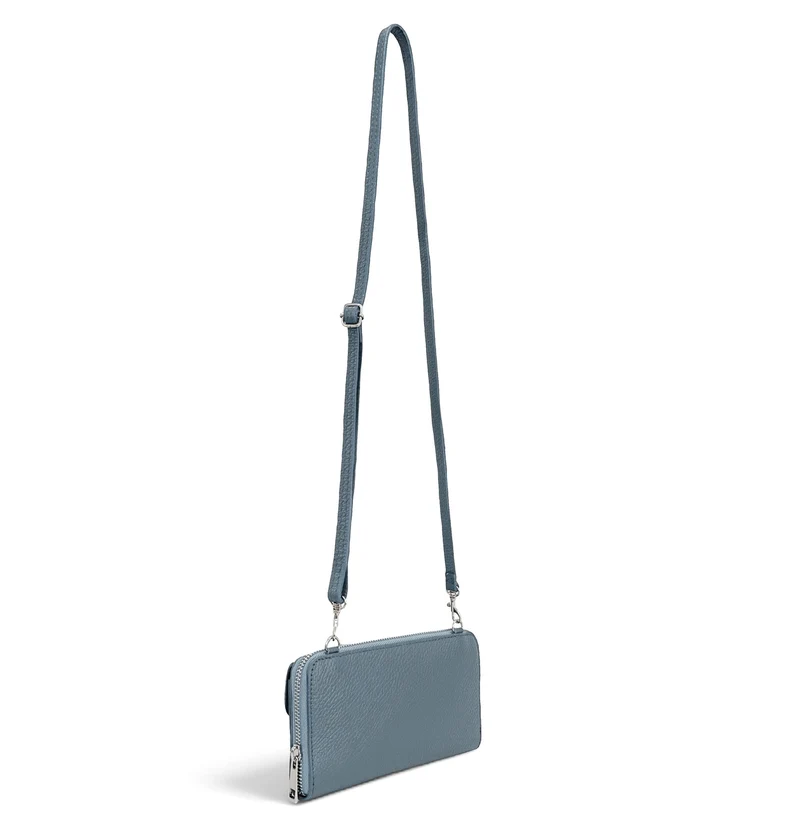 Sac portefeuille à bandoulière en cuir grainé CITY Bleu glacier