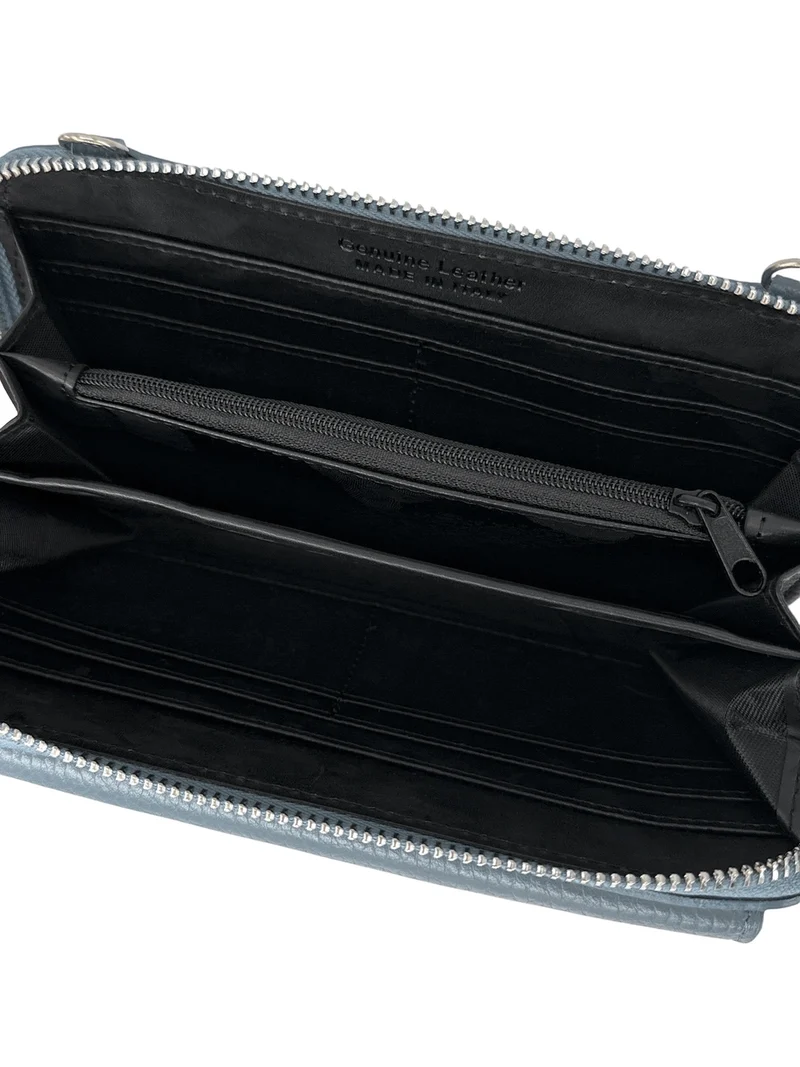 Sac portefeuille à bandoulière en cuir grainé CITY Bleu glacier