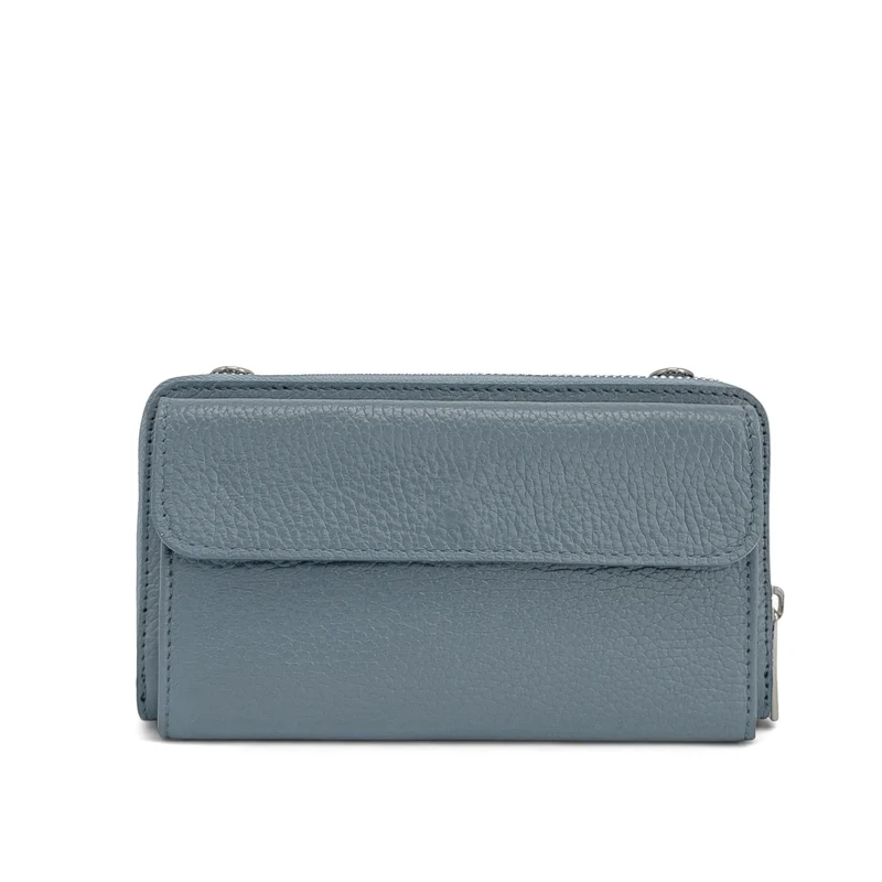 Sac portefeuille à bandoulière en cuir grainé CITY Bleu glacier
