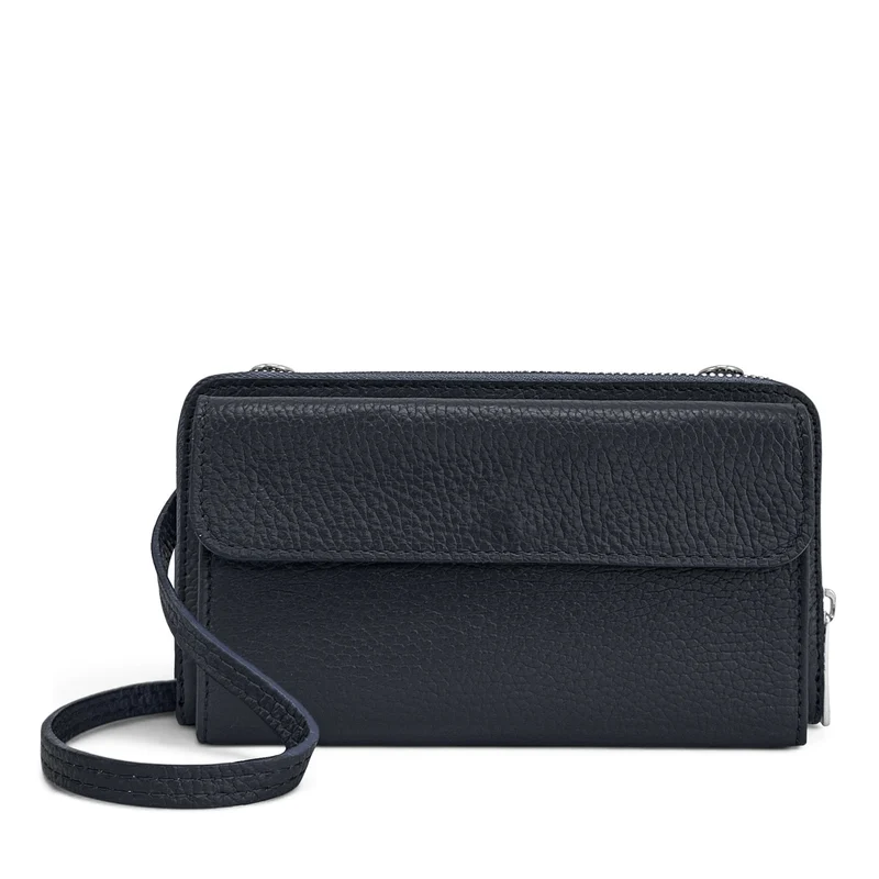 Sac portefeuille à bandoulière en cuir grainé CITY Bleu marine