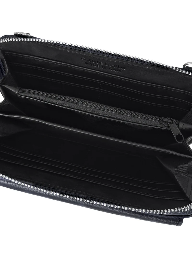 Sac portefeuille à bandoulière en cuir grainé CITY Bleu marine