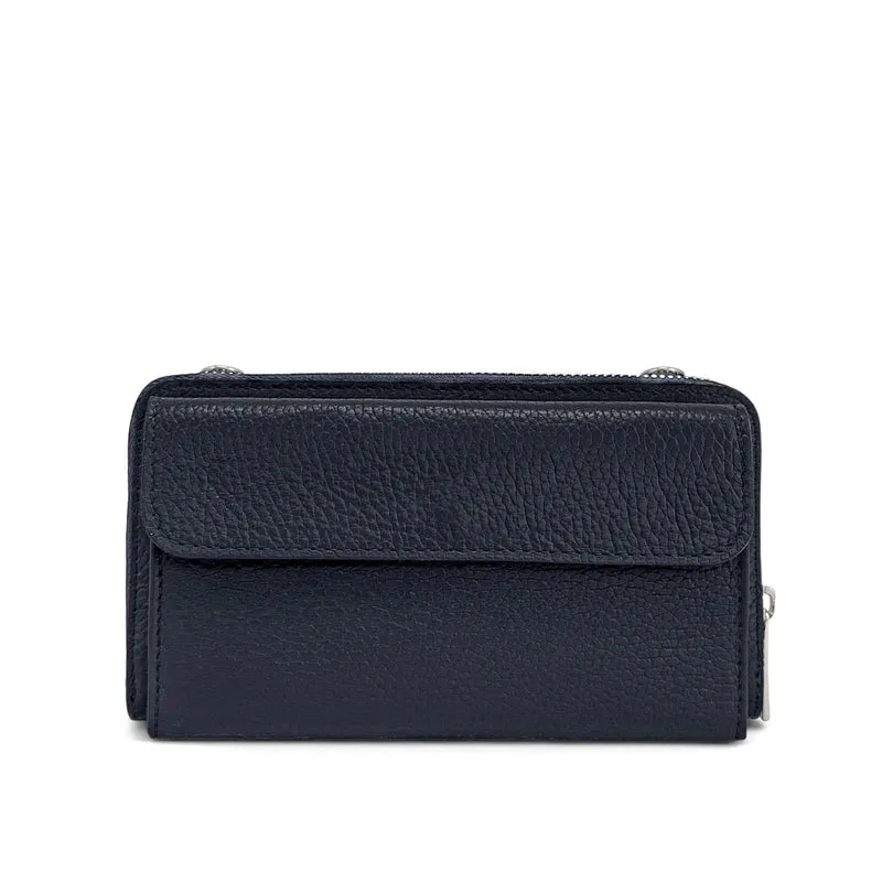 Sac portefeuille à bandoulière en cuir grainé CITY Bleu marine