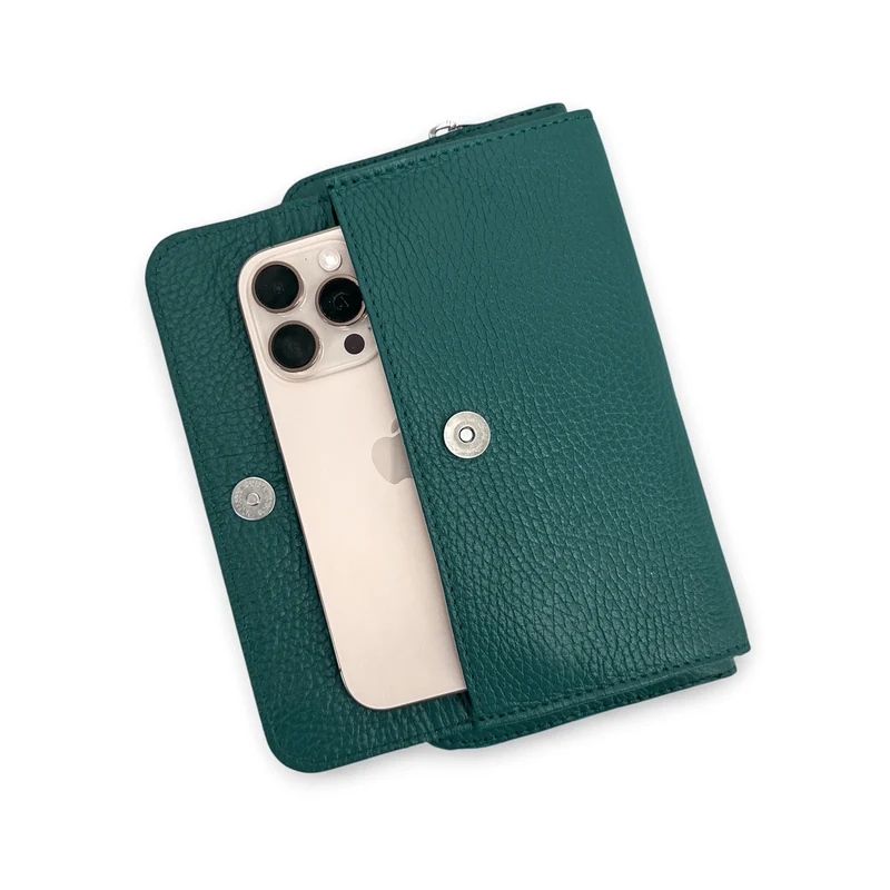 Sac portefeuille à bandoulière en cuir grainé CITY Bleu vert canard