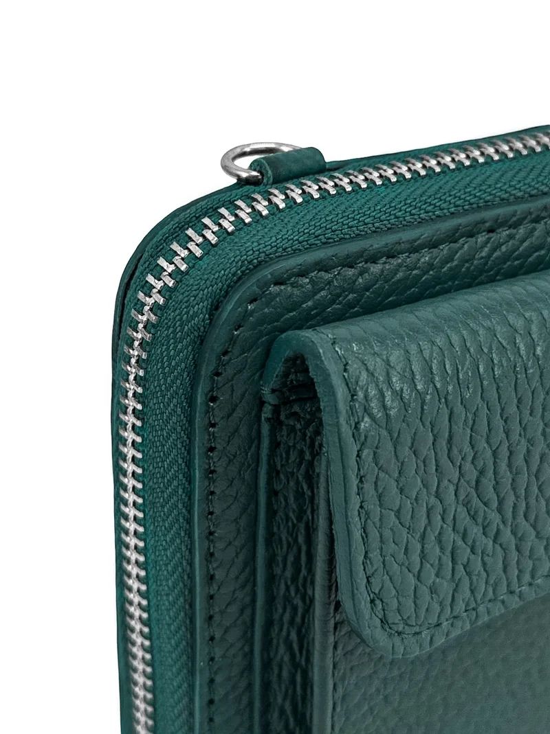 Sac portefeuille à bandoulière en cuir grainé CITY Bleu vert canard