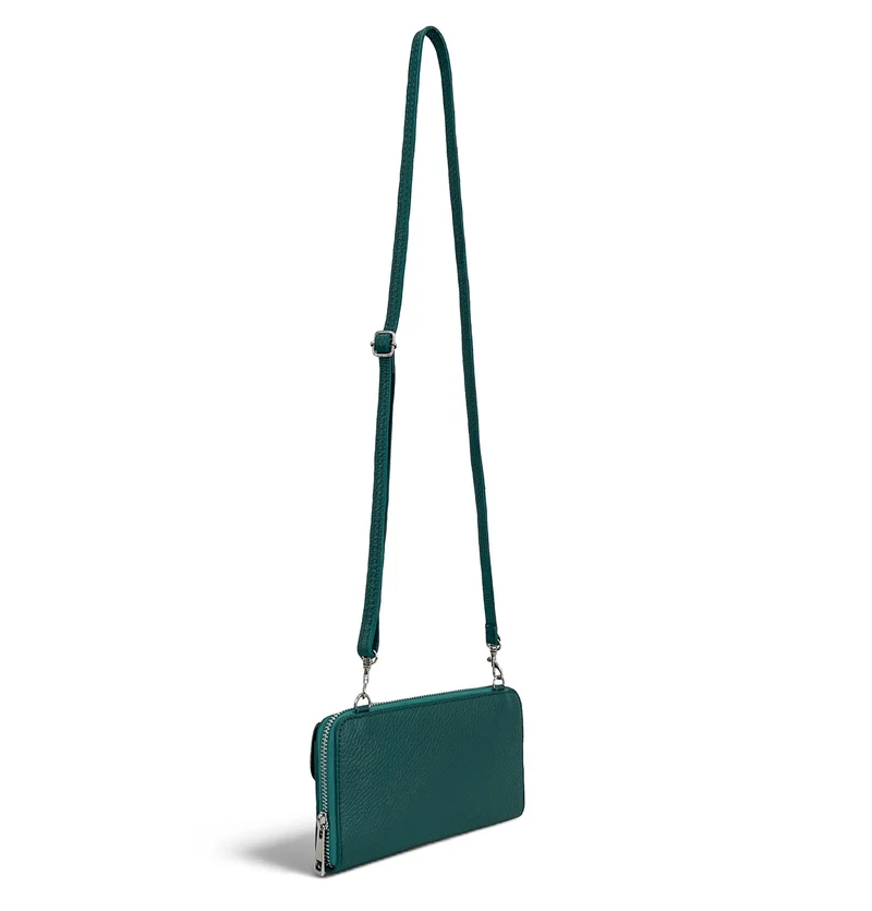 Sac portefeuille à bandoulière en cuir grainé CITY Bleu vert canard