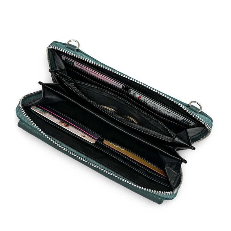 Sac portefeuille à bandoulière en cuir grainé CITY Bleu vert canard