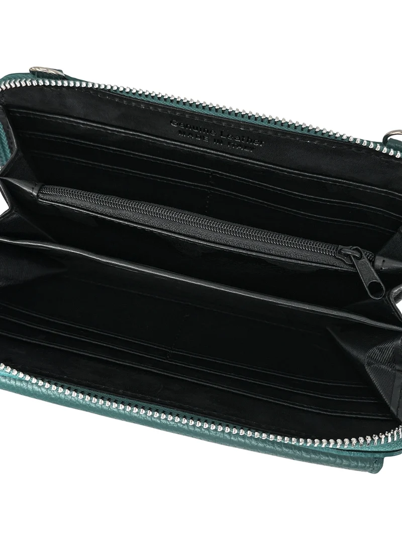 Sac portefeuille à bandoulière en cuir grainé CITY Bleu vert canard
