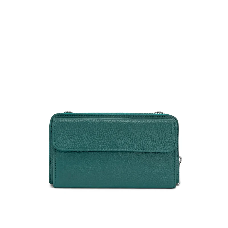 Sac portefeuille à bandoulière en cuir grainé CITY Bleu vert canard