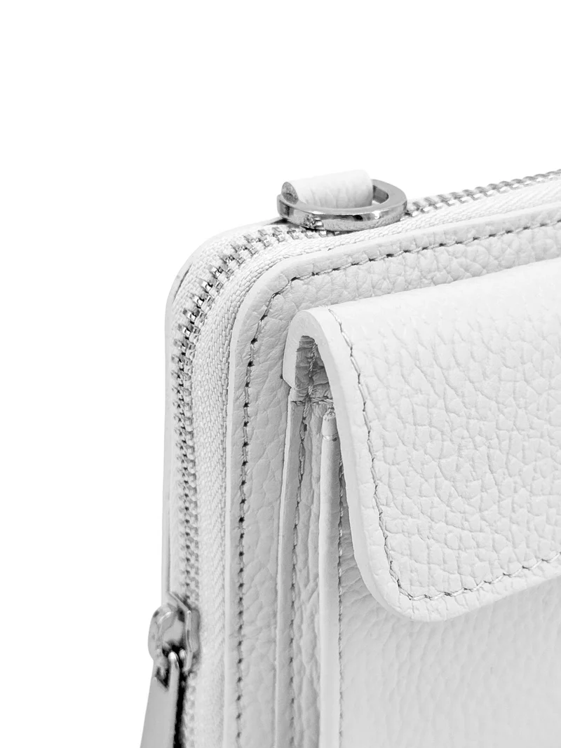 Sac portefeuille à bandoulière en cuir grainé CITY Blanc