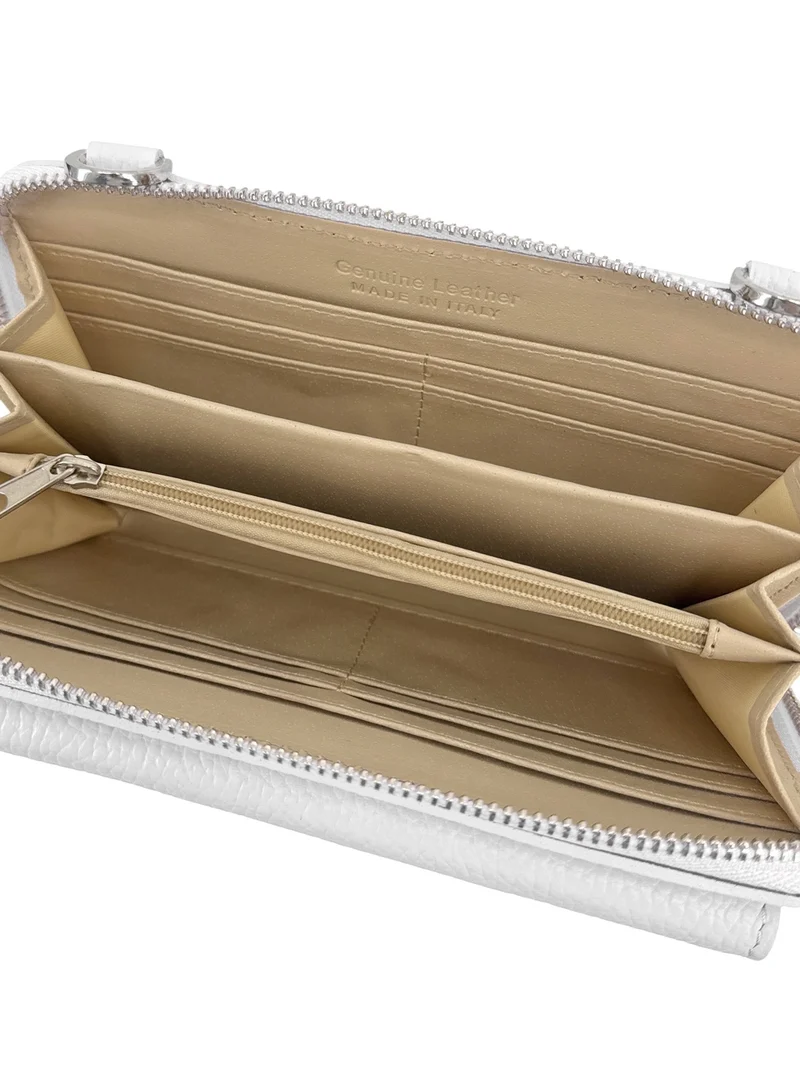 Sac portefeuille à bandoulière en cuir grainé CITY Blanc