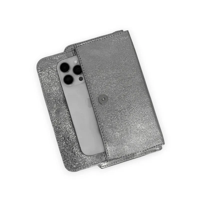 Sac portefeuille à bandoulière en cuir irisé CITY Argent moyen