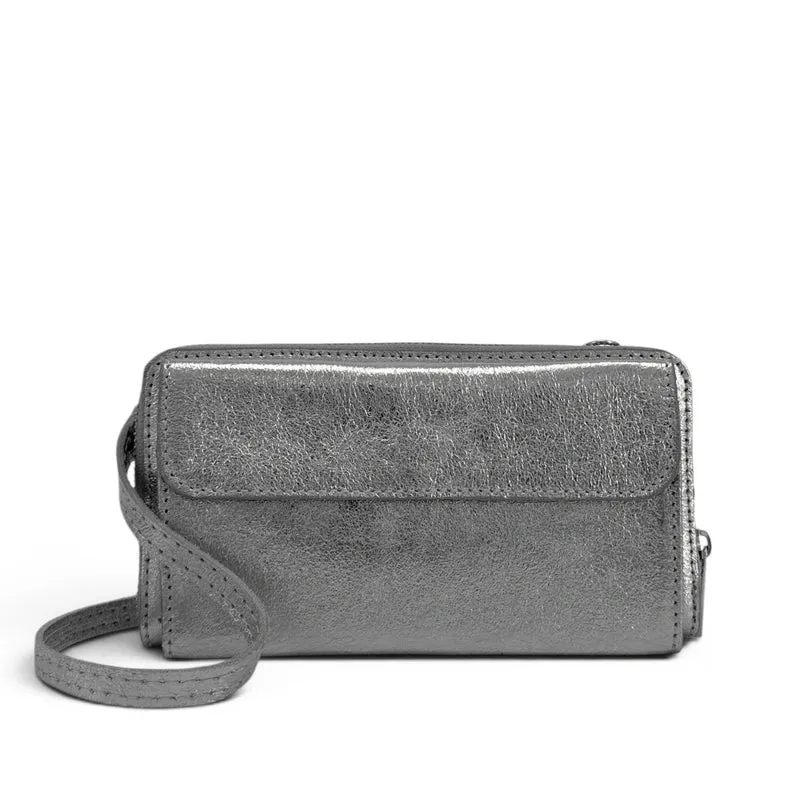 Sac portefeuille à bandoulière en cuir irisé CITY Argent moyen