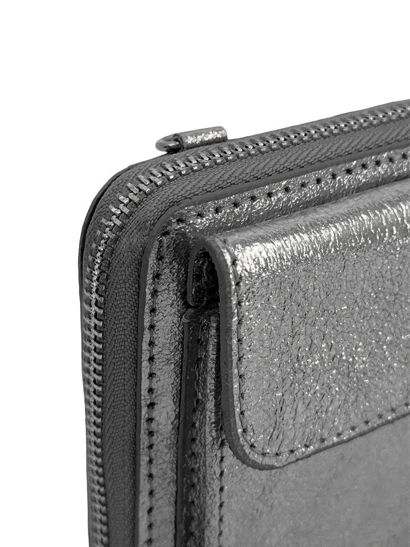 Sac portefeuille à bandoulière en cuir irisé CITY Argent moyen