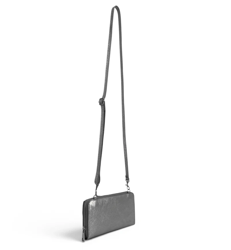 Sac portefeuille à bandoulière en cuir irisé CITY Argent moyen