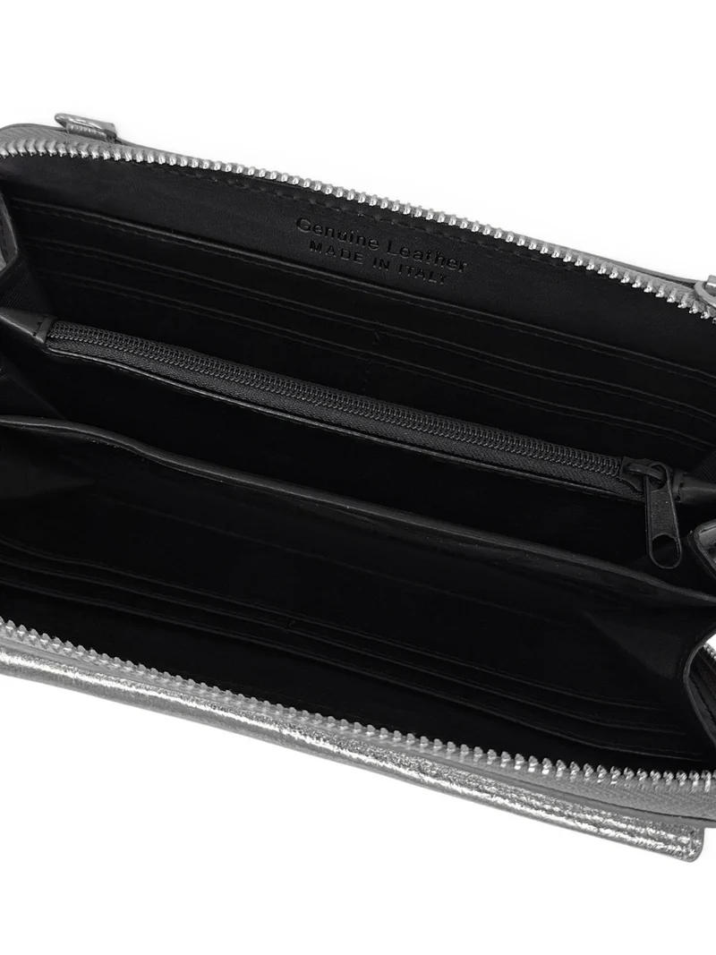 Sac portefeuille à bandoulière en cuir irisé CITY Argent moyen
