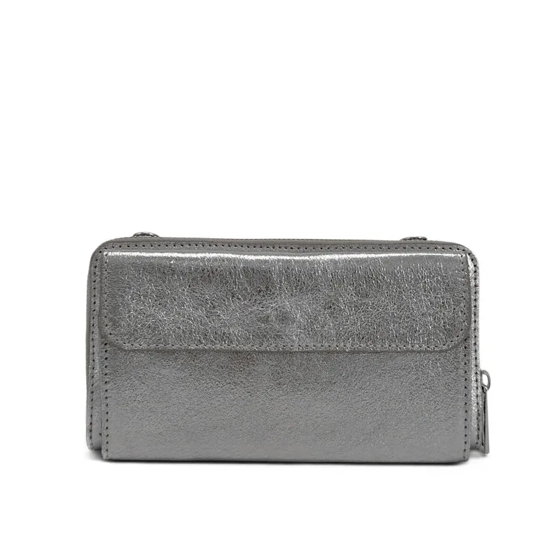 Sac portefeuille à bandoulière en cuir irisé CITY Argent moyen