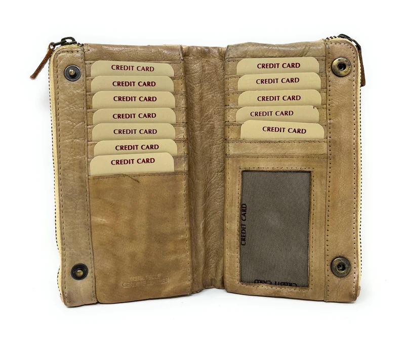 Portefeuille porte-monnaie en cuir tressé SAHARA Taupe clair