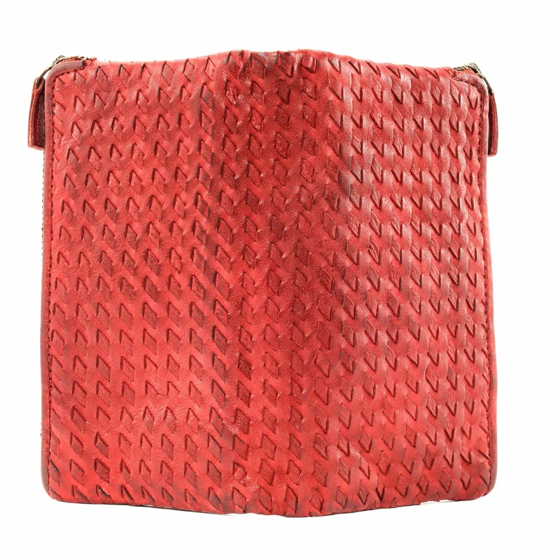 Portefeuille porte-monnaie en cuir tressé SAHARA Rouge garance