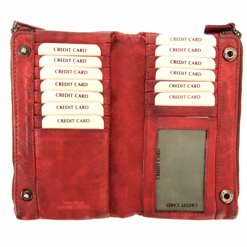 Portefeuille porte-monnaie en cuir tressé SAHARA Rouge garance